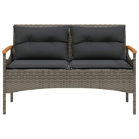 VidaXL Ławka ogrodowa z poduszkami, 116x62,5x74 cm, szara, polirattan