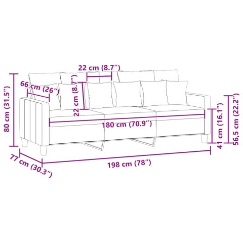 VidaXL Sofa 3-osobowa, ciemnoszara, 180 cm, tapicerowana tkaniną