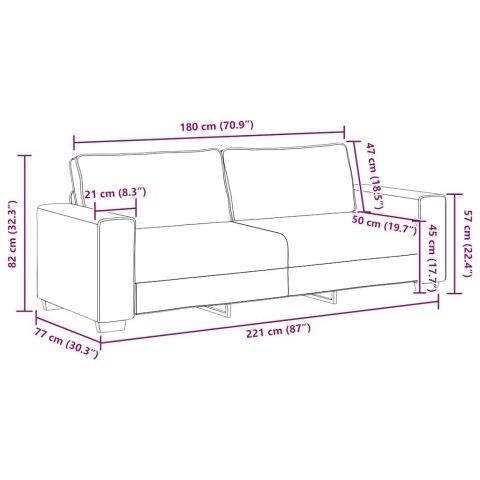 VidaXL Sofa 3-osobowa, ciemnoszara, 220x77x82 cm, tapicerowana tkaniną