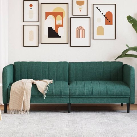 VidaXL Sofa 3-osobowa, ciemnozielona, tapicerowana tkaniną