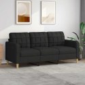 VidaXL Sofa 3-osobowa, czarna, 180 cm, tapicerowana tkaniną