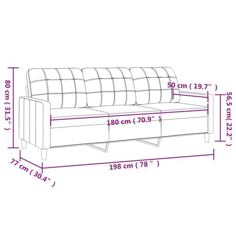VidaXL Sofa 3-osobowa, czarna, 180 cm, tapicerowana tkaniną
