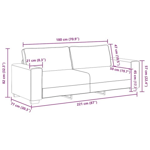 VidaXL Sofa 3-osobowa, jasnoszara, 220x77x82 cm, tapicerowana tkaniną