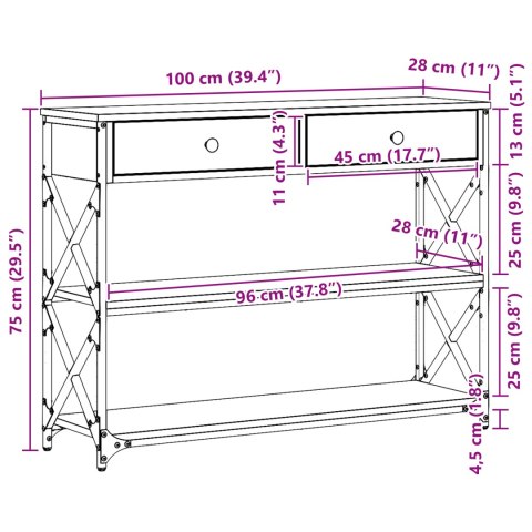 VidaXL Stół Konsolowy Czarny dąb 100 x 28 x 75 cm