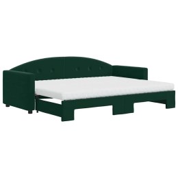VidaXL Sofa rozsuwana z materacami, ciemnozielona, 80x200 cm, aksamit