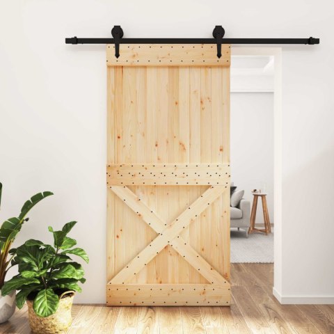 VidaXL Drzwi przesuwne Naturalny i czarny 100 x 210 cm