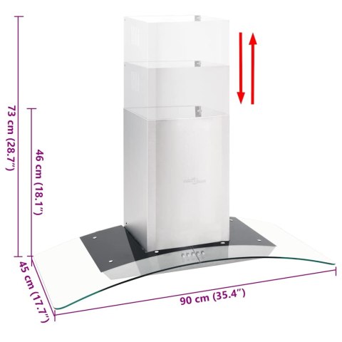 VidaXL Okap kuchenny LED, ścienny, stal nierdzewna, 90 cm, 756 m³/h