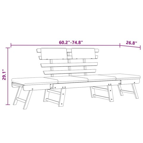 ŁAWKA OGRODOWA Z PODUSZKAMI 2W1 190CM DREWNO AKACJOWE