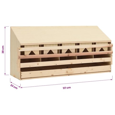 VidaXL Gniazdo dla kur, 5 przegród, 117x33x38 cm, lite drewno sosnowe