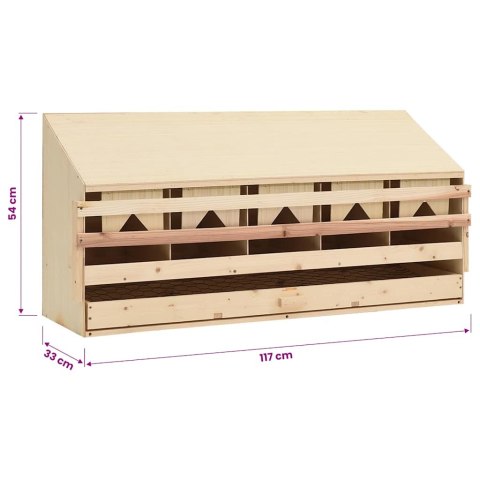 VidaXL Gniazdo dla kur, 5 przegród, 117x33x54 cm, lite drewno sosnowe