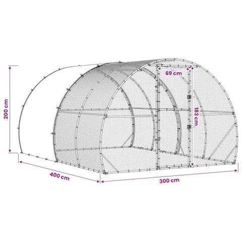 VidaXL Kurnik srebrny 400 x 300 x 200 cm Stal ocynkowana