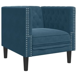VidaXL Fotel Chesterfield, niebieski, tapicerowany aksamitem