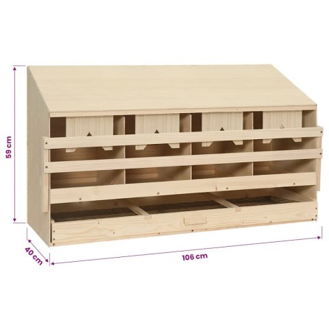 VidaXL Gniazdo dla kur, 4 przegrody, 106x40x59 cm, lite drewno sosnowe