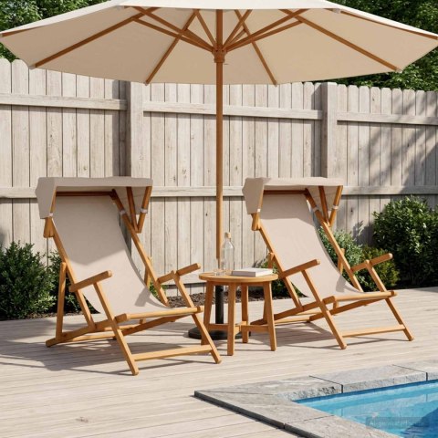 VidaXL Fotel ogrodowy 2 pcs 3 Pozycja Lite Drewno Eukaliptusowe Beżowy