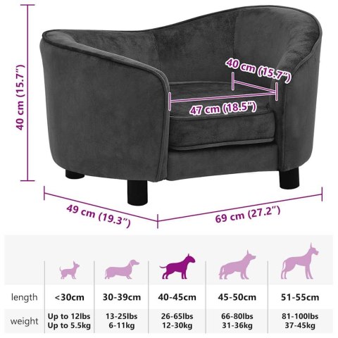 VidaXL Sofa dla psa, ciemnoszara, 69x49x40 cm, pluszowa