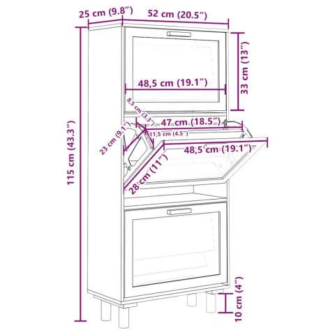 VidaXL Szafka na buty, brązowa, 52x25x115 cm, materiał drewnopochodny