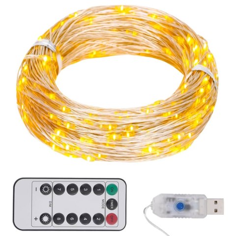 LAMPKI LED 150 DIOD CIEPŁA BIEL 15M USB PILOT