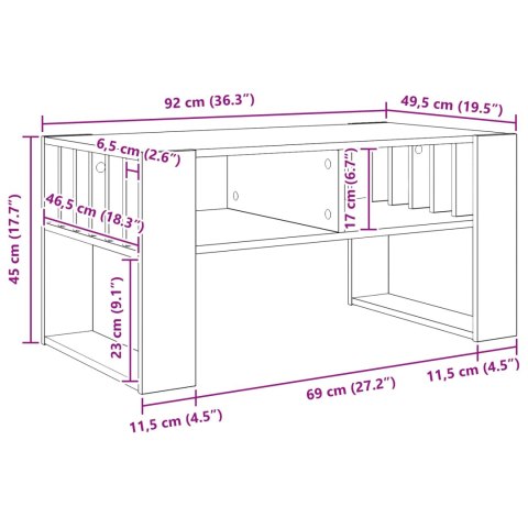 VidaXL Stolik kawowy Dąb wędzony 92 x 49,5 x 45 cm Drewno inżynieryjne