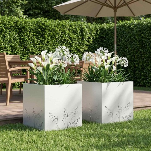 VidaXL Doniczka ogrodowa 2 szt. Biały 50 x 50 x 49 cm Stal zimnogięta