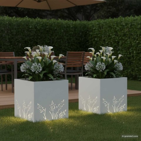 VidaXL Doniczka ogrodowa 2 szt. Biały 50 x 50 x 49 cm Stal zimnogięta
