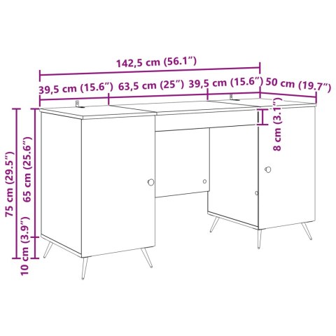 VidaXL Biurko dąb Sonoma 142,5 x 50 x 75 cm Drewno inżynieryjne