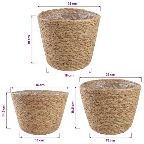 3 SZT. NATURALNY Ø26 X 19 CM 100% TRAWA MORSKA