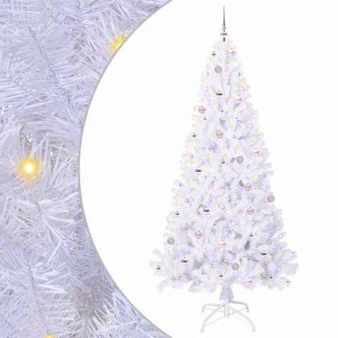 VidaXL Sztuczna choinka z 300 diodami LED Biały 240 cm PVC i stal