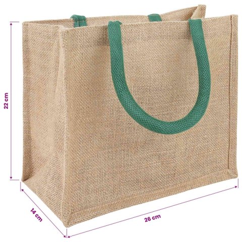 VidaXL Torebki jutowe 5 Naturalny i zielony 26 x 22 x 14 cm
