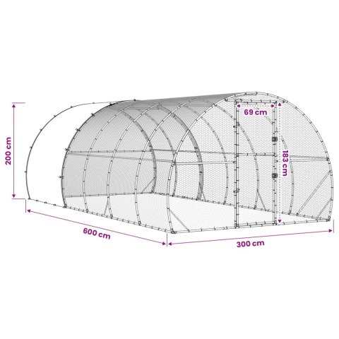 VidaXL Kurnik srebrny 600 x 300 x 200 cm Stal ocynkowana