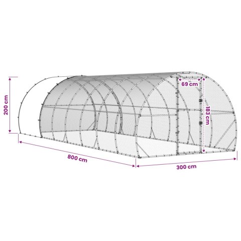 VidaXL Kurnik srebrny 800 x 300 x 200 cm Stal ocynkowana