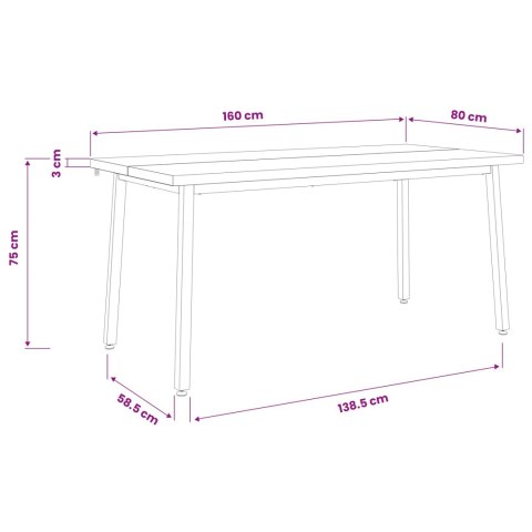 VidaXL Kwadratowy stół do jedzenia 160 x 80 x 75 cm Lite Drewno Akacji