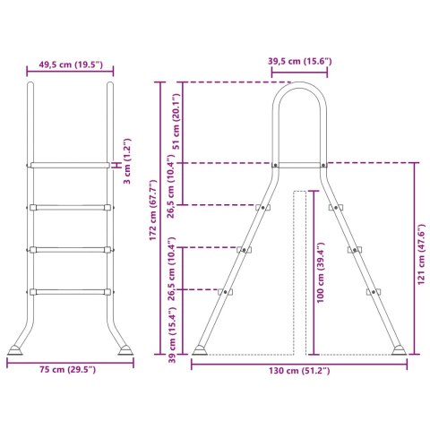 VidaXL Drabina do basenu nadziemnego 100 cm 3-Step Stal nierdzewna 304