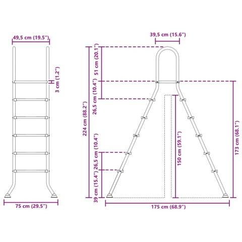 VidaXL Drabina do basenu nadziemnego 224 x 175 cm 5-stopniowy