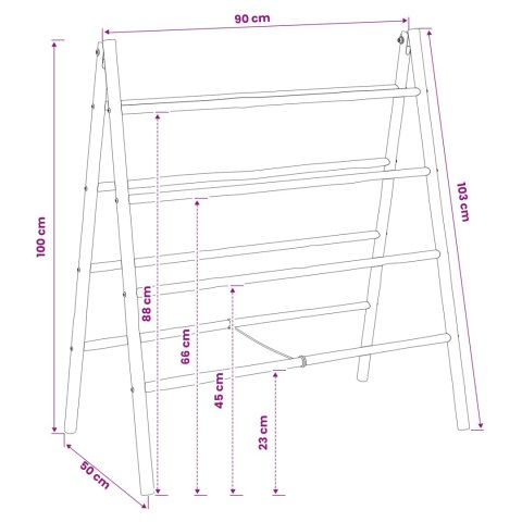 VidaXL Dwustronna drabina na koc Czarny 90 x 50 x 100 cm Bambus