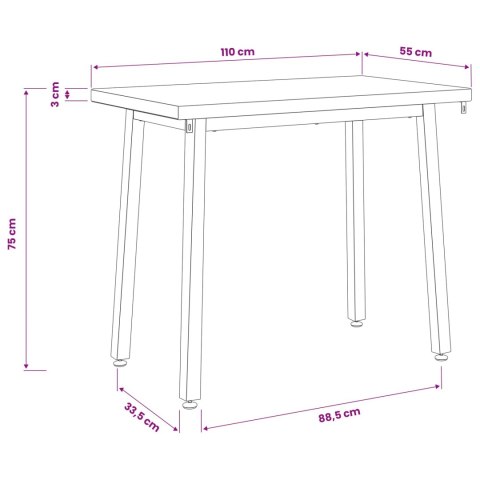 VidaXL 110 x 55 x 75 cm Lite Drewno Akacji Ciemnobrązowy i czarny