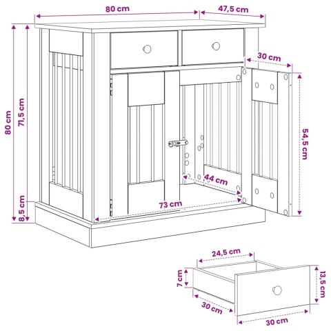 VidaXL Meble na klatkę dla psa Czarny dąb 80 x 47,5 x 80 cm