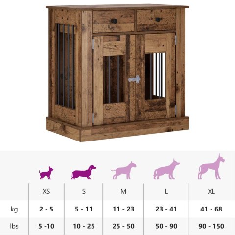 VidaXL Meble na klatkę dla psa Stare drewno 80 x 47,5 x 80 cm