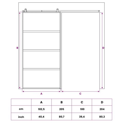DRZWI PRZESUWNE 102.5 X 205 CM SZKŁO HARTOWANE I ALUMINIUM
