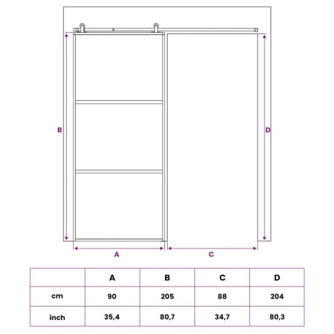 DRZWI PRZESUWNE 90 X 205 CM SZKŁO HARTOWANE I ALUMINIUM
