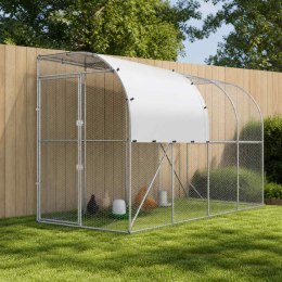 VidaXL Kurnik przy ścianie srebrny 400 x 150 x 215 cm Stal ocynkowana