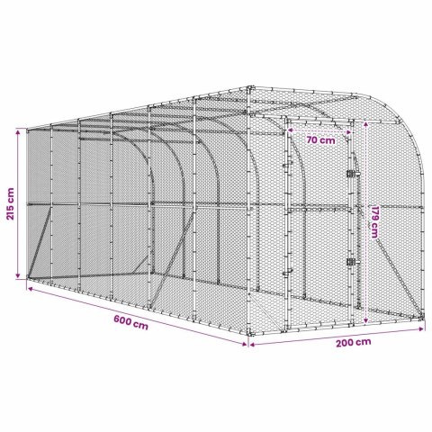 VidaXL Kurnik przy ścianie srebrny 600 x 150 x 215 cm Stal ocynkowana