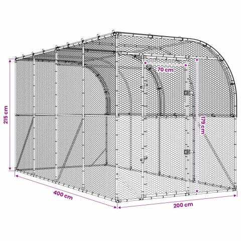 VidaXL Kurnik przy ścianie srebrny 600 x 150 x 215 cm Stal ocynkowana