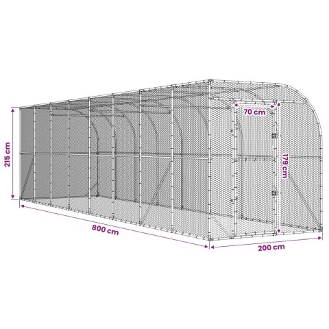 VidaXL Kurnik przy ścianie srebrny 600 x 150 x 215 cm Stal ocynkowana