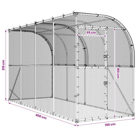 VidaXL Kurnik przy ścianie srebrny 600 x 150 x 215 cm Stal ocynkowana