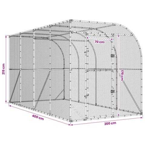 VidaXL Kurnik przy ścianie srebrny 600 x 150 x 215 cm Stal ocynkowana