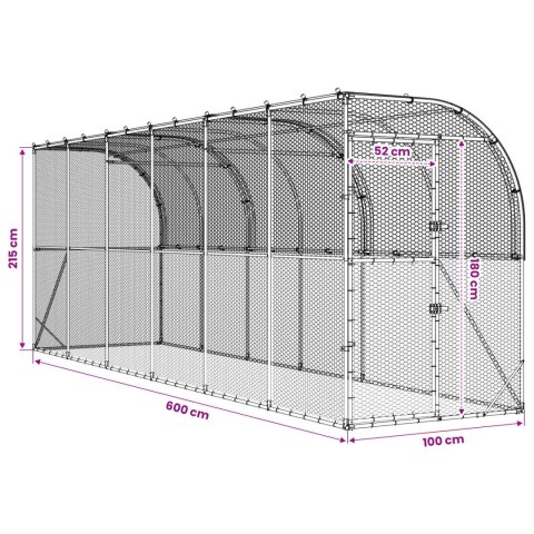 VidaXL Kurnik przy ścianie srebrny 600 x 150 x 215 cm Stal ocynkowana
