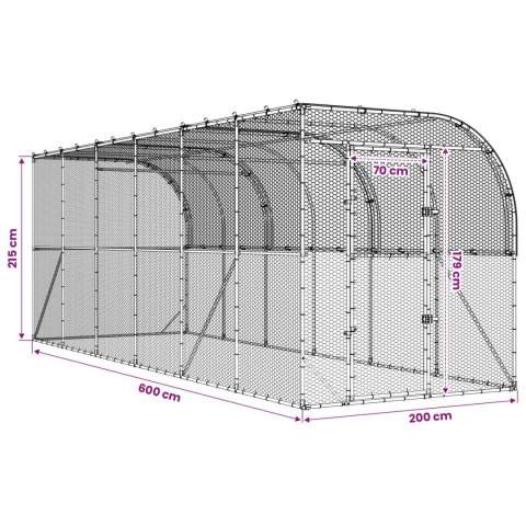 VidaXL Kurnik przy ścianie srebrny 600 x 150 x 215 cm Stal ocynkowana