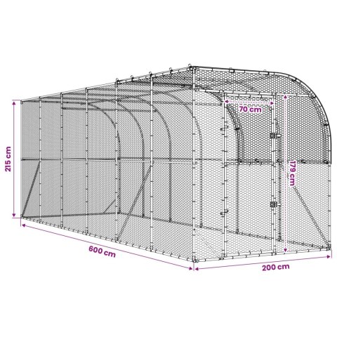 VidaXL Kurnik przy ścianie srebrny 600 x 200 x 215 cm Stal ocynkowana