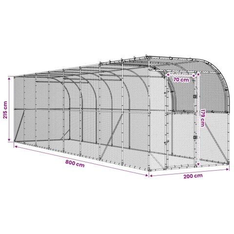 VidaXL Kurnik przy ścianie srebrny 800 x 200 x 215 cm Stal ocynkowana