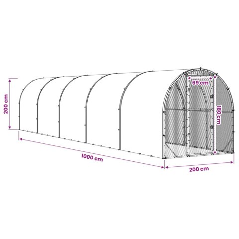 VidaXL Kurnik srebrny 1000 x 200 x 200 cm Stal ocynkowana